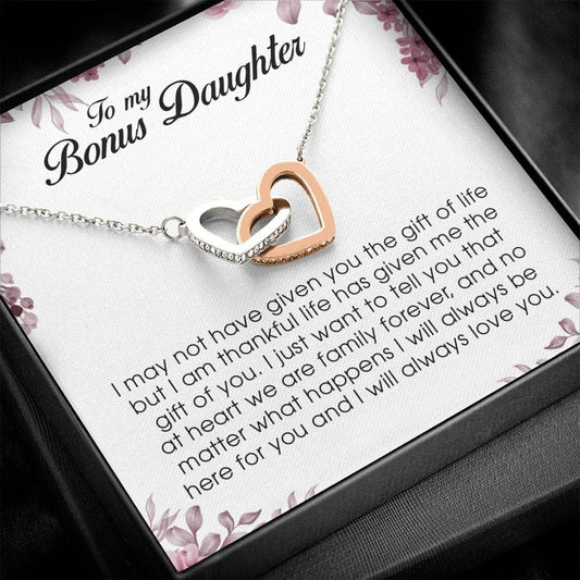 To My Bonus Daughter, Interlocking Heart Necklace