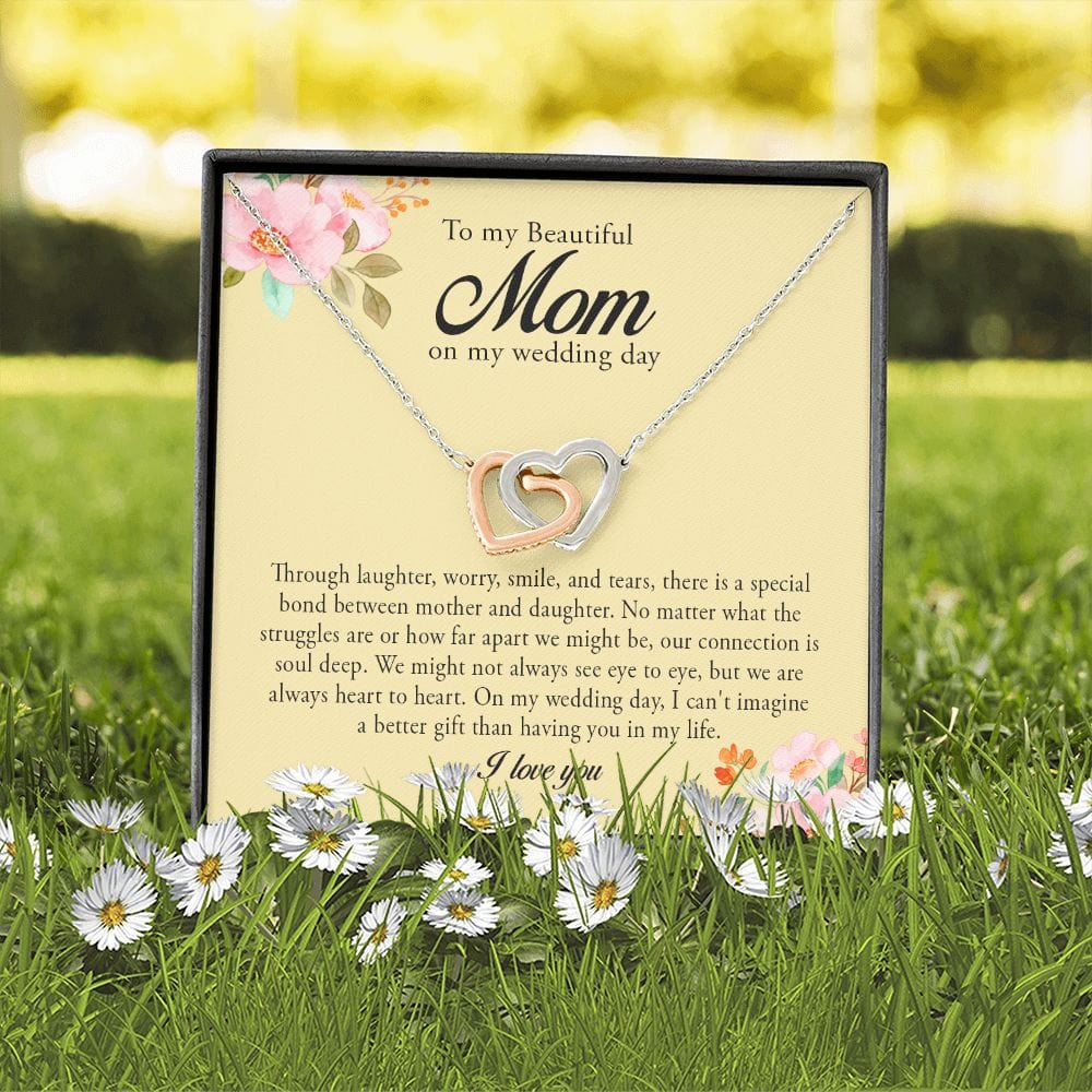 To My Beautiful Mom on My Wedding Day, Interlocking Heart Necklace