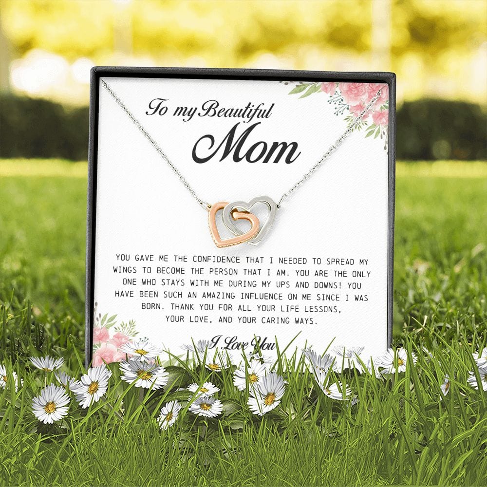 To My Beautiful Mom, Interlocking Heart Necklace