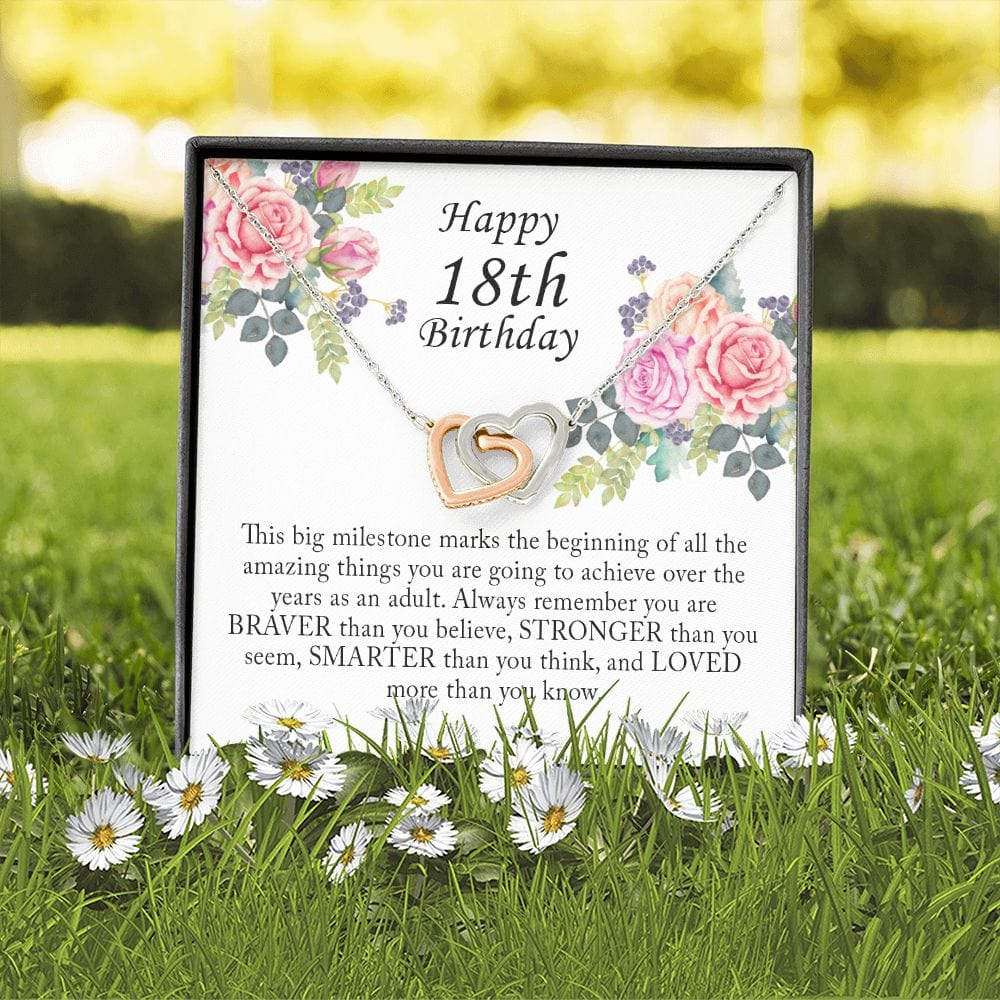 Happy 18th Birthday, Interlocking Heart Necklace