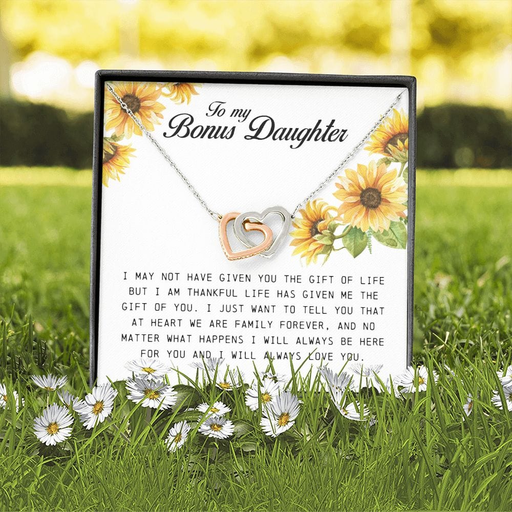To My Bonus Daughter, Interlocking Heart Necklace