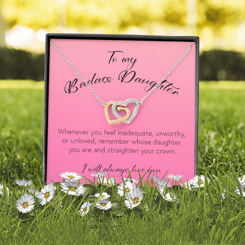 To My Badass Daughter, Interlocking Heart Necklace