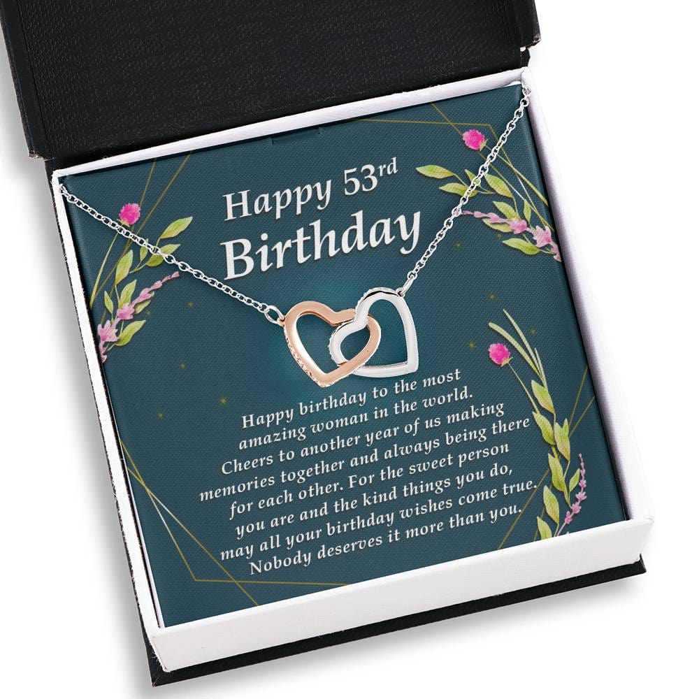 53rd Birthday Gift, Interlocking Heart Necklace