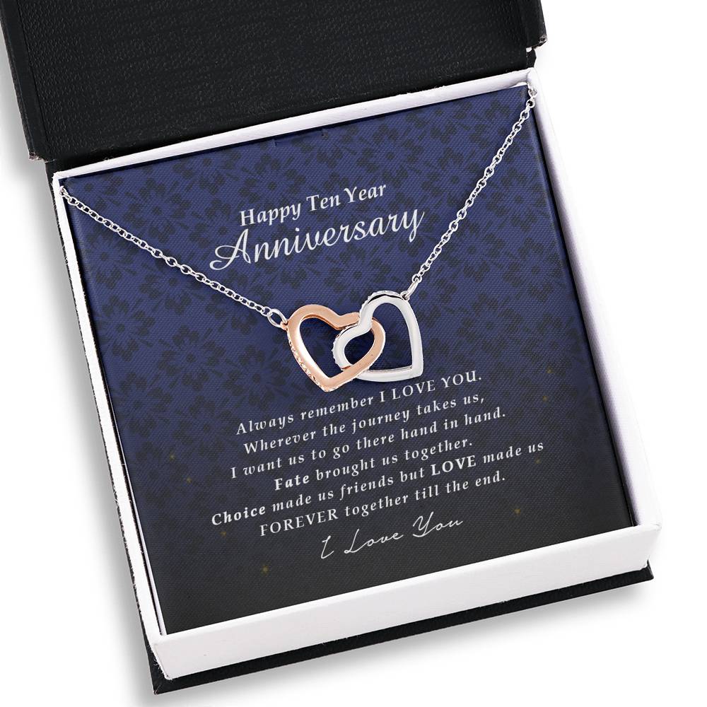 Interlocking Heart Necklace, 10 Year Anniversary Gift