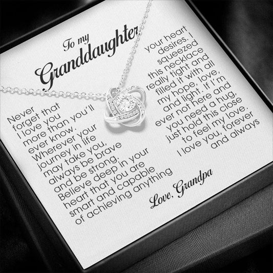 To My Granddaughter, Love Knot Necklace, Gift from Grandpa