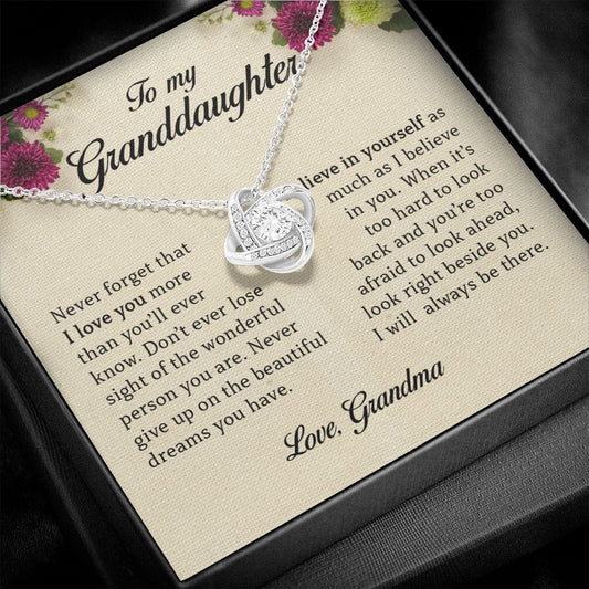To My Granddaughter, Love Knot Necklace, Gift from Grandma