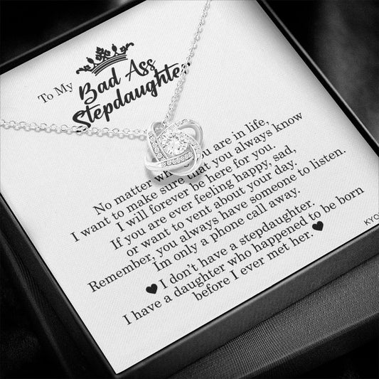 To My Bad Ass Stepdaughter, Love Knot Necklace, Message Cards By Kyomi