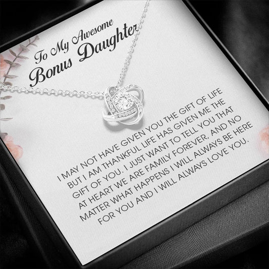 To my Awesome Bonus Daughter, Love Knot Necklace