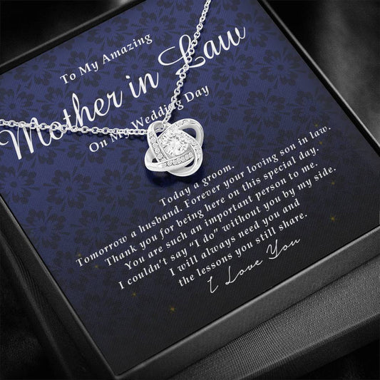 Love Knot Necklace, To My Amazing Mother In Law on My Wedding Day, Wedding Gift from Son In Law, Gift from Groom