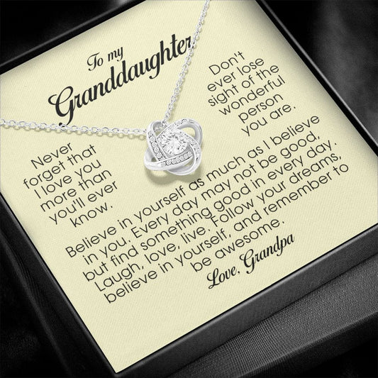 To My Granddaughter, Love Knot Necklace, Gift from Grandpa