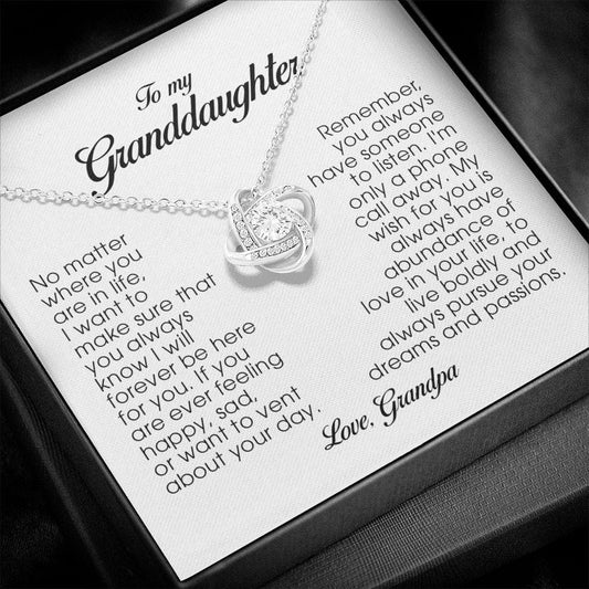To My Granddaughter, Love Knot Necklace, Gift from Grandpa