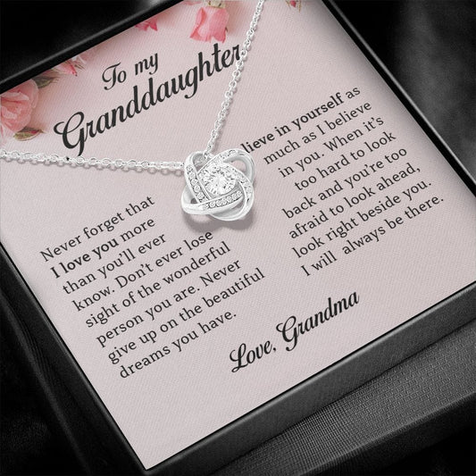 To My Granddaughter, Love Knot Necklace, Gift from Grandma