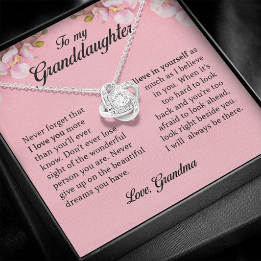 To My Granddaughter, Love Knot Necklace, Gift from Grandma