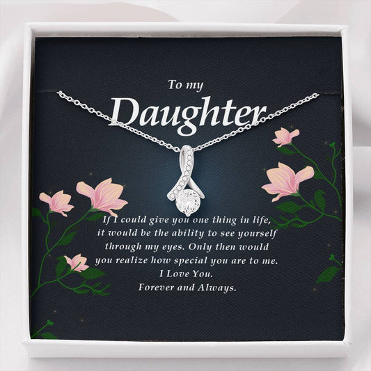 Daughter Gift, Petite Ribbon Pendant Necklace