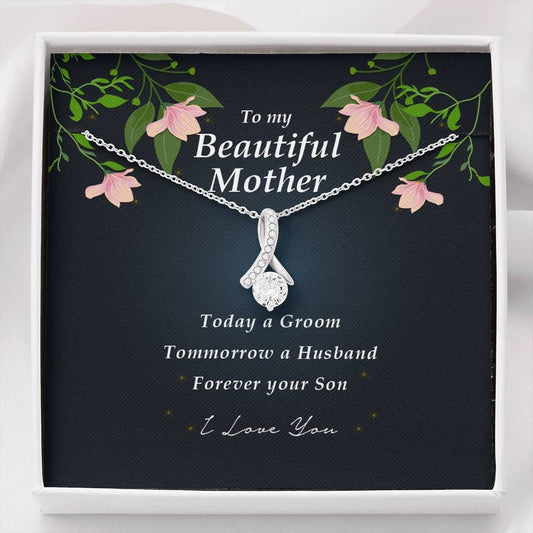 To My Beautiful Mother Necklace, Ribbon Pendant Necklace
