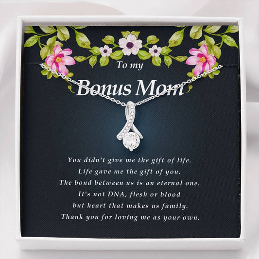 Bonus Mom Necklace, Ribbon Pendant Necklace