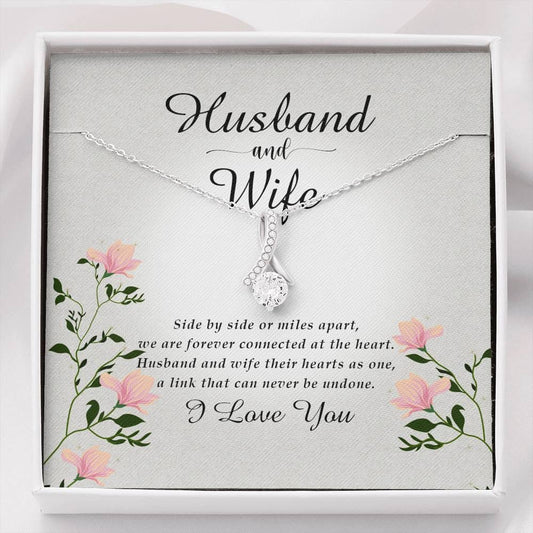 Husband and Wife Gift, Petite Ribbon Pendant Necklace