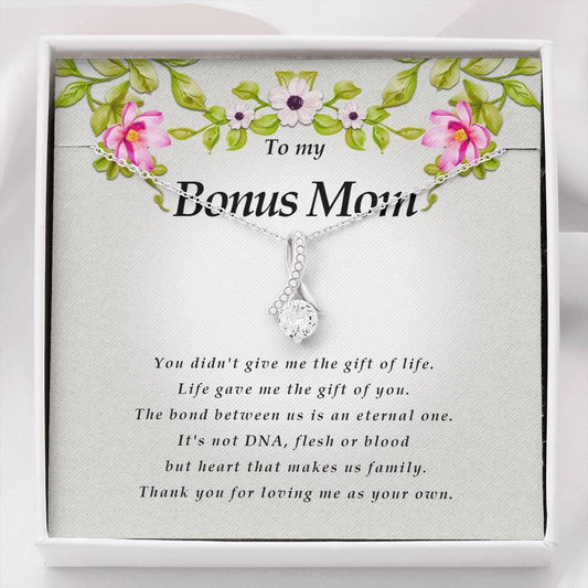 Bonus Mom Necklace, Ribbon Pendant Necklace