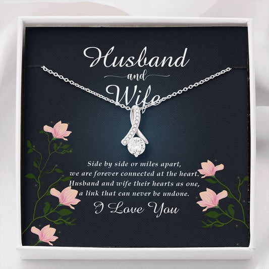 Husband and Wife Gift, Petite Ribbon Pendant Necklace