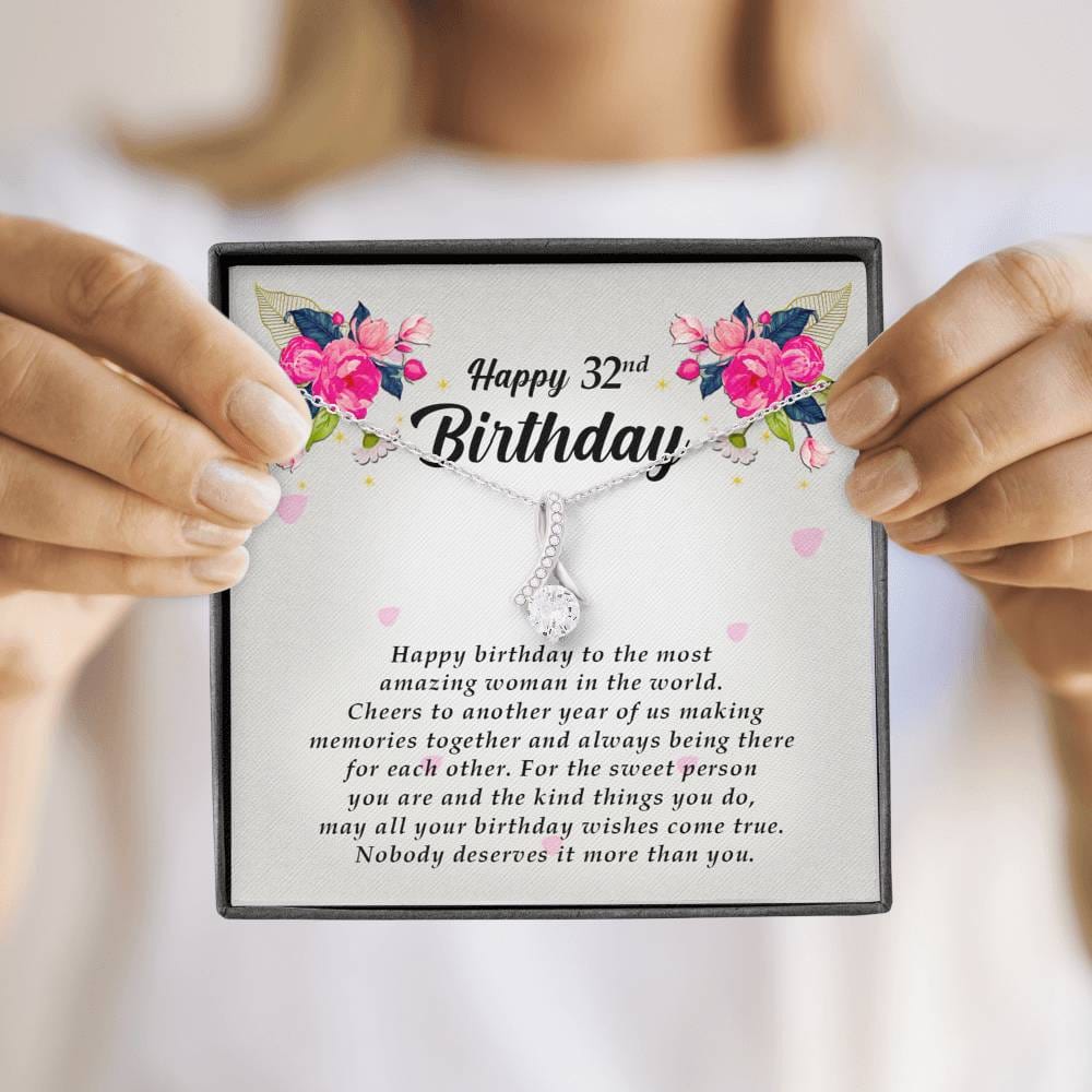 32nd Birthday Gift, Petite Ribbon Pendant Necklace