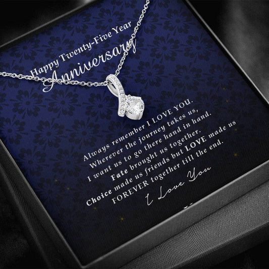 Petite Ribbon Pendant Necklace, Twenty Five Year Anniversary Gift