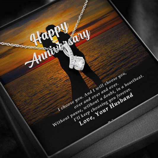 Anniversary Gift, Petite Ribbon Pendant Necklace