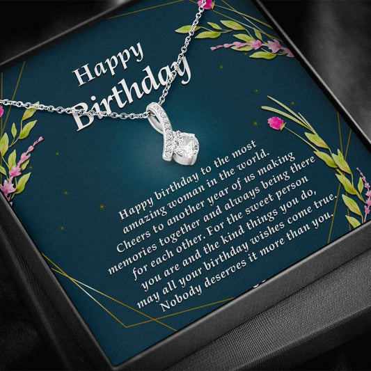 Petite Ribbon Pendant Necklace, Happy Birthday