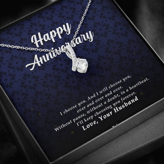 Anniversary Gift, Petite Ribbon Pendant Necklace