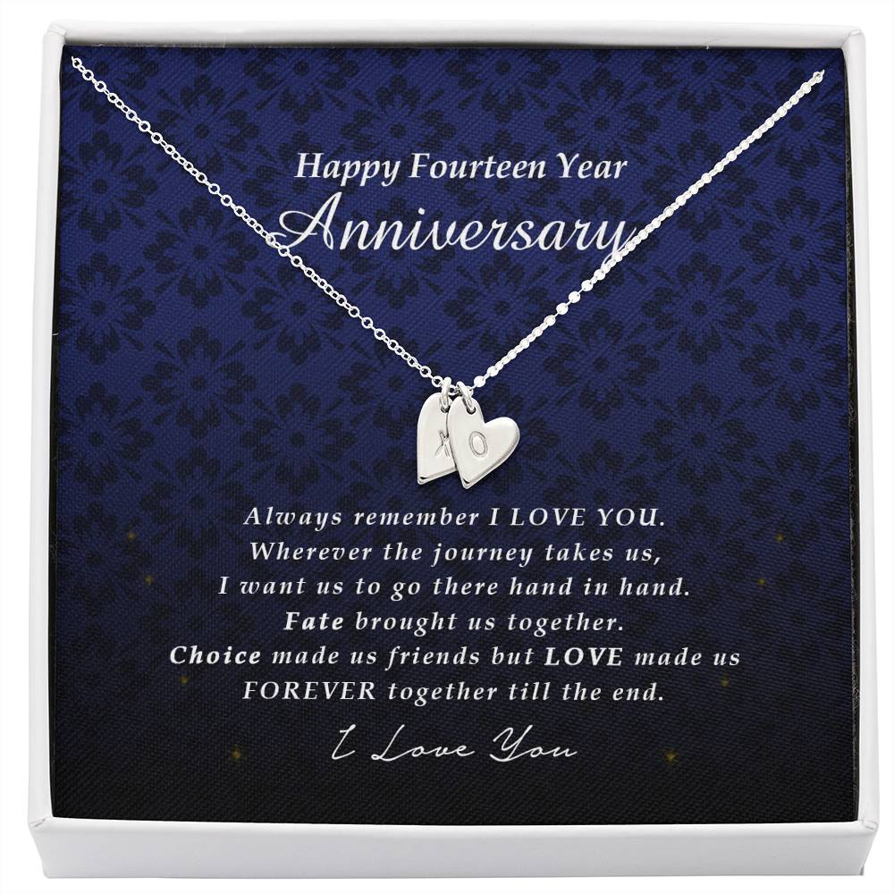 Initials Heart Necklace, Happy Fourteen Year Anniversary