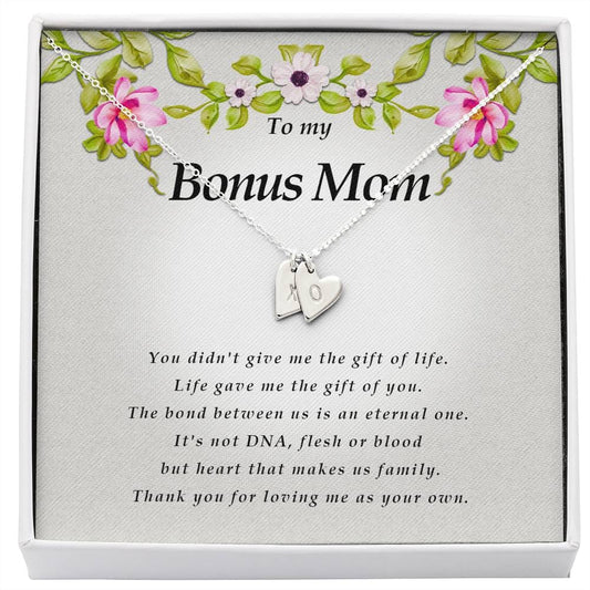 Engraved Bonus Mom Necklace, Initials Heart Necklace, Personalized Jewelry