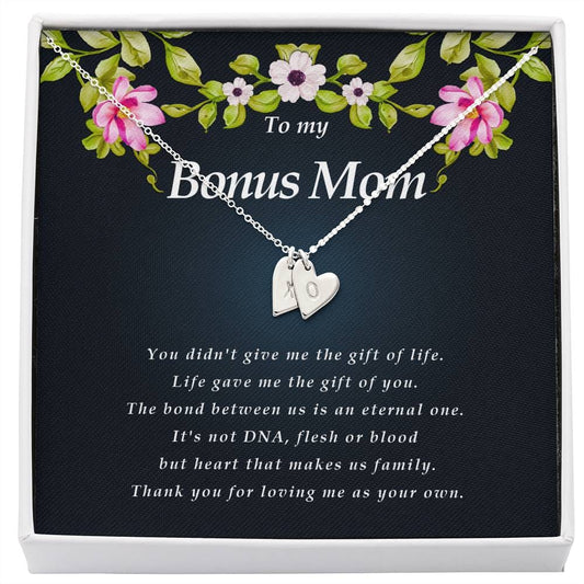 Engraved Bonus Mom Necklace, Initials Heart Necklace, Personalized Jewelry