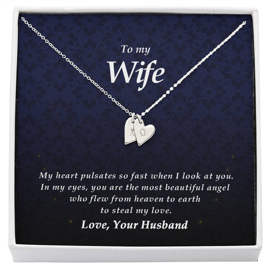 Wife Jewelry, Initials Heart Necklace