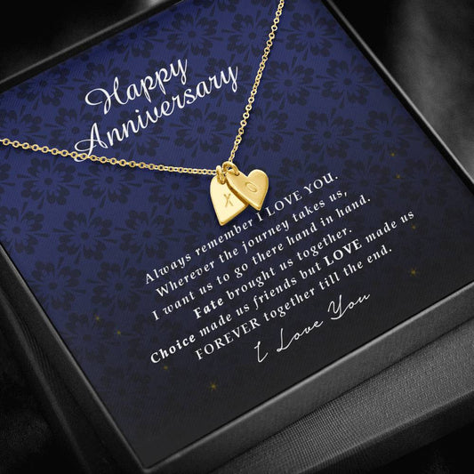 Initials Heart Necklace, Happy Anniversary, Anniversary Gift for Wife, Girlfriend, Unique Jewelry Card for Her, From Husband, Boyfriend