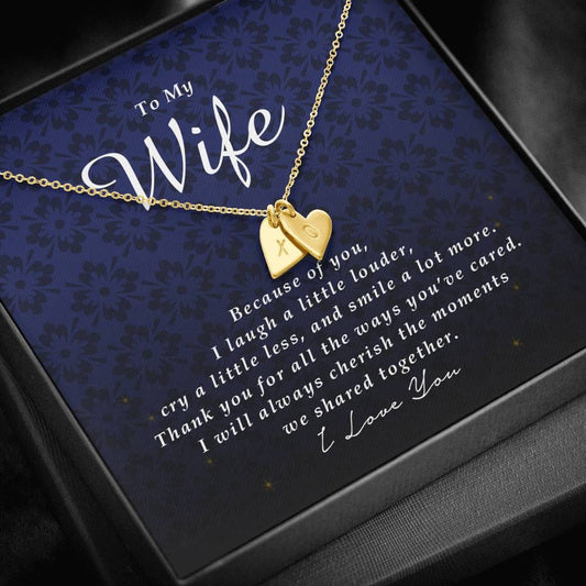 Initials Heart Necklace, Engraved Necklace for Wife