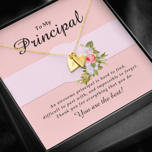 Initials Heart Necklace, Principal Jewelry Card, Engraved Gift for Her