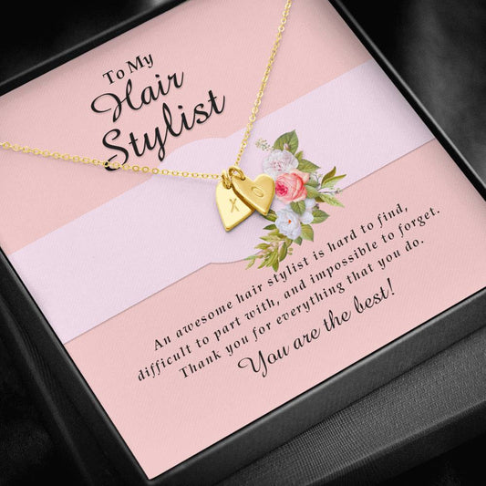 Initials Heart Necklace, Hair Stylist Jewelry Card, Engraved Gift for Her