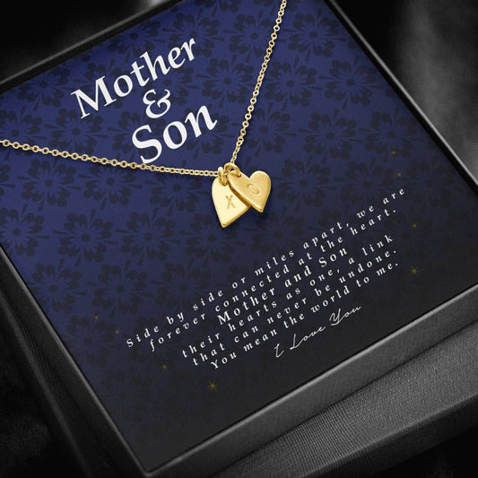 Engraved Heart Necklace, Mother and Son Gift