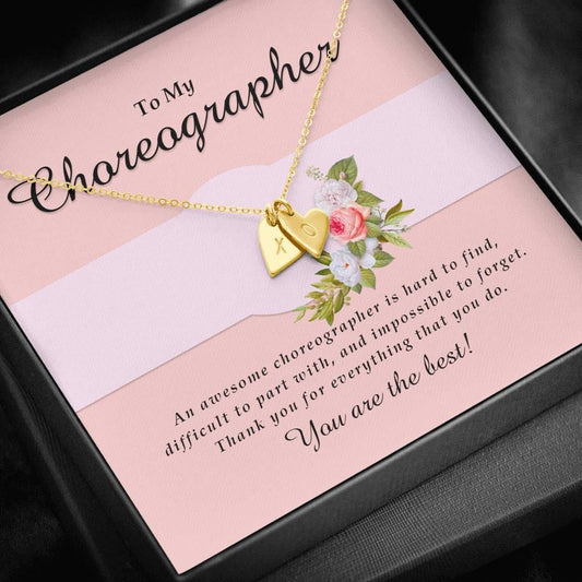 Initials Heart Necklace, Choreographer Jewelry Card, Engraved Gift for Her
