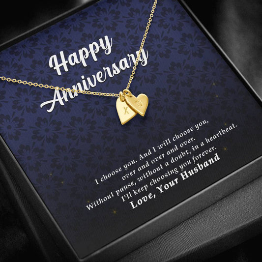 Initials Heart Necklace, Happy Anniversary Gift