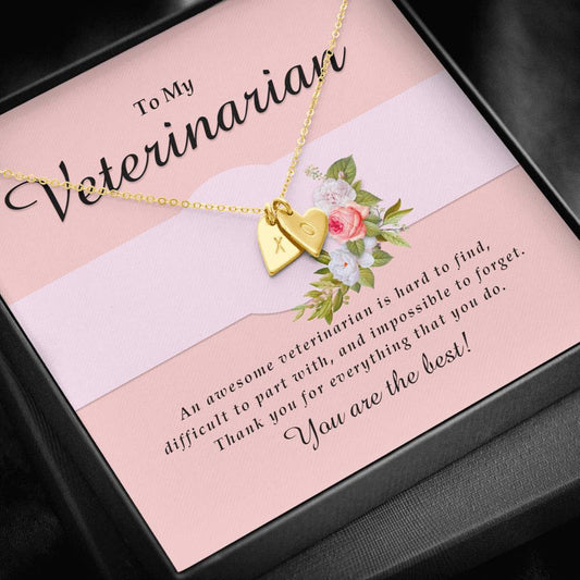 Initials Heart Necklace, Veterinarian Jewelry Card, Engraved Gift for Her