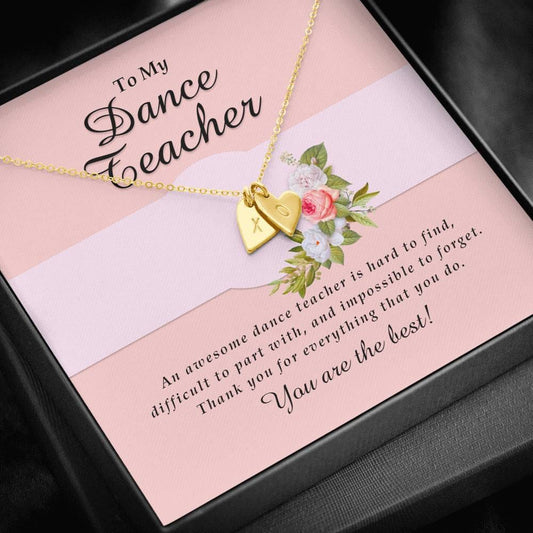 Initials Heart Necklace, Dance Teacher Jewelry Card, Engraved Gift for Her