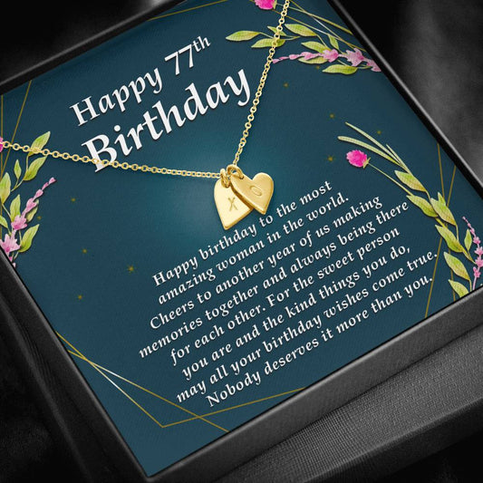 Initials Heart Necklace, Happy 77th Birthday