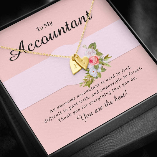 Initials Heart Necklace, Accountant Jewelry Card, Engraved Gift for Her