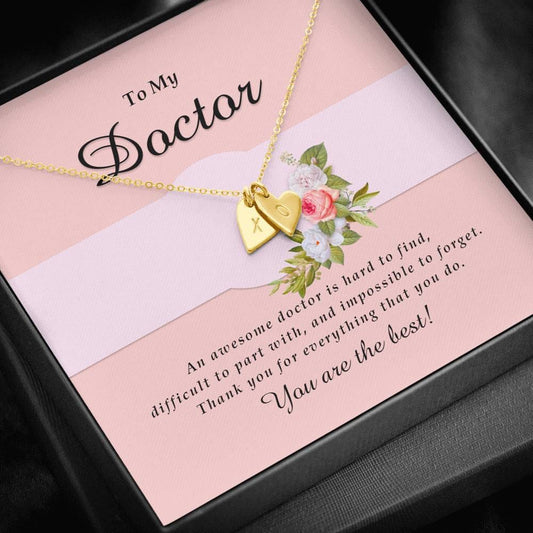Initials Heart Necklace, Doctor Jewelry Card, Engraved Gift for Her