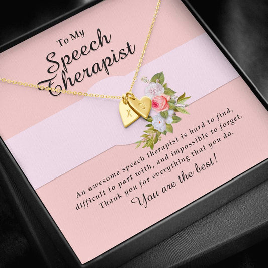 Initials Heart Necklace, Speech Therapist Jewelry Card, Engraved Gift for Her