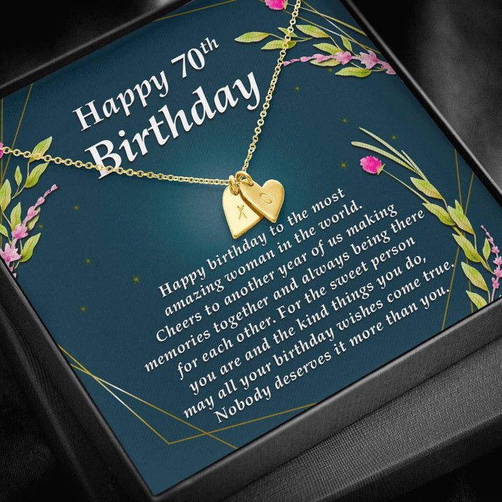 Initials Heart Necklace, Happy 70th Birthday