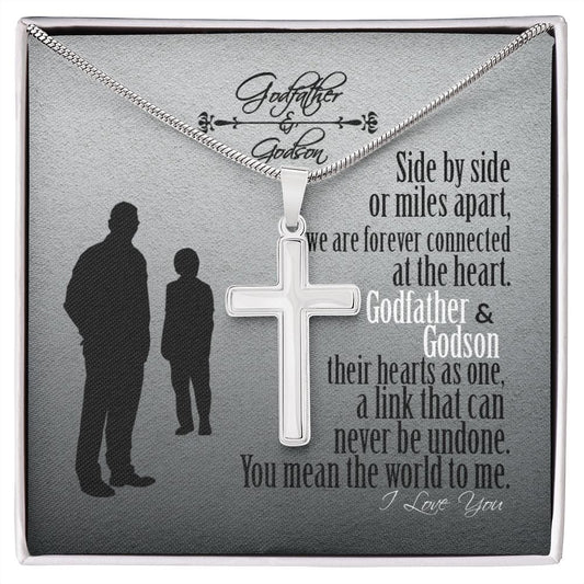 Godfather and Godson Gift, Engraved Cross Necklace, Gift for Godson from Godfather, Jewelry Message Card for Him, Birthday Gift, Keepsake Necklace