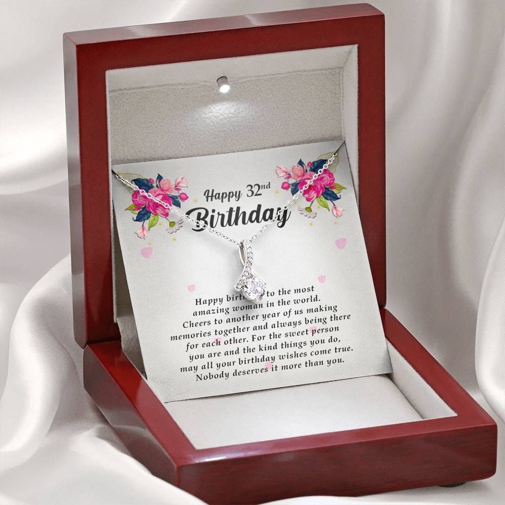 32nd Birthday Gift, Petite Ribbon Pendant Necklace