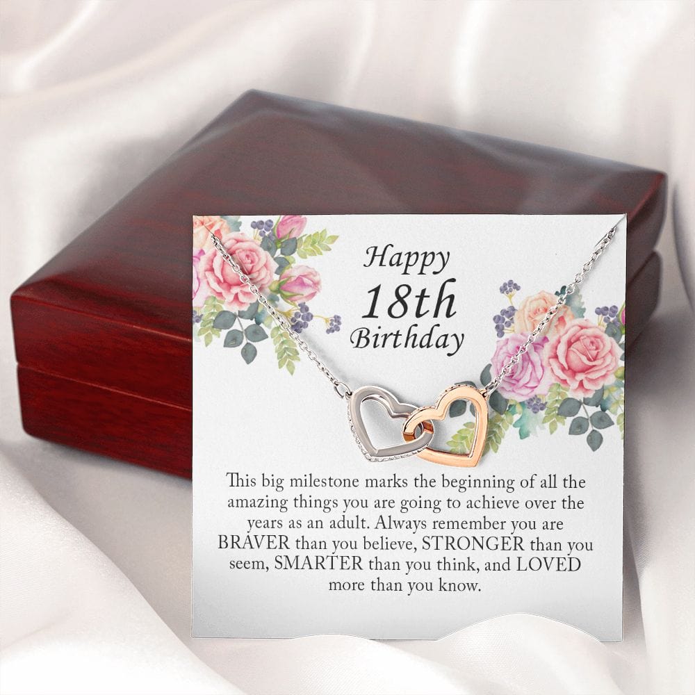 Happy 18th Birthday, Interlocking Heart Necklace