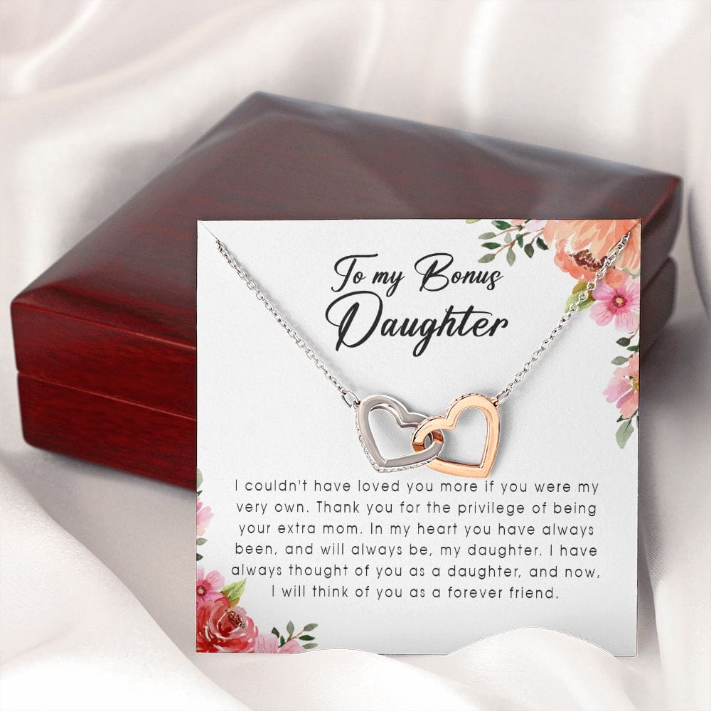 To My Bonus Daughter, Interlocking Heart Necklace